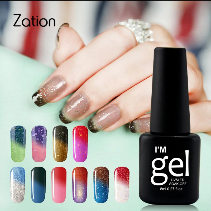 Zation Chameleon Top Base Coat Glitter Temperature Change Varnish