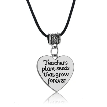 

24PC/Lot Leather Rope Heart Pendant Necklace Teachers Plant Seeds That Grow Forever Charm Jewelry Teacher's Day Souvenir Gifts
