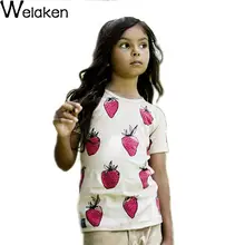 New Arrival 2016 Girls T Shirt Strawberry Print Short Sleeve Cotton Fashion Children Tees Infant Vestidos Casual Kids T-Shirt