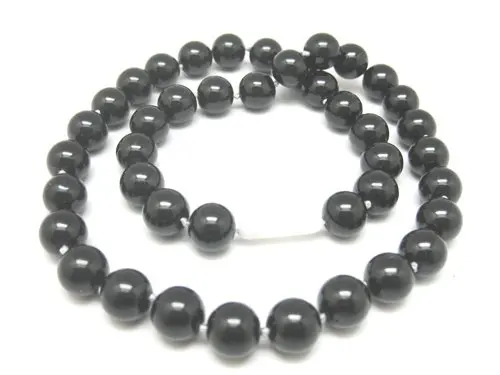 

Pretty Black Glass Pearl Necklace round 10mm AA 17"F318PE