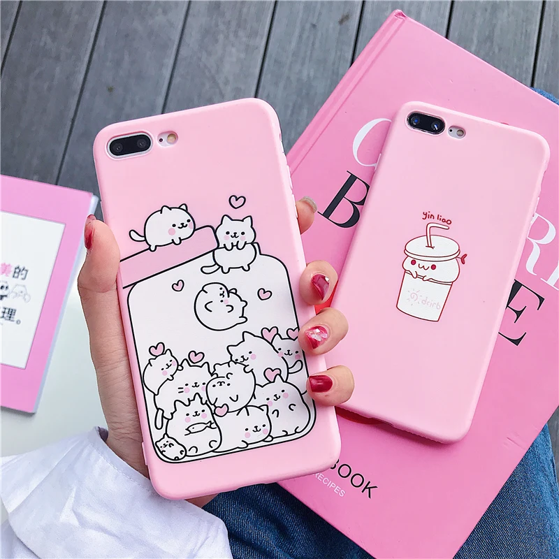 

cartoon Cat claw painted case for iphone X XR XS Max 6 6s 7 8 plus matte Pink love super cute bottle TPU Soft silicone cover