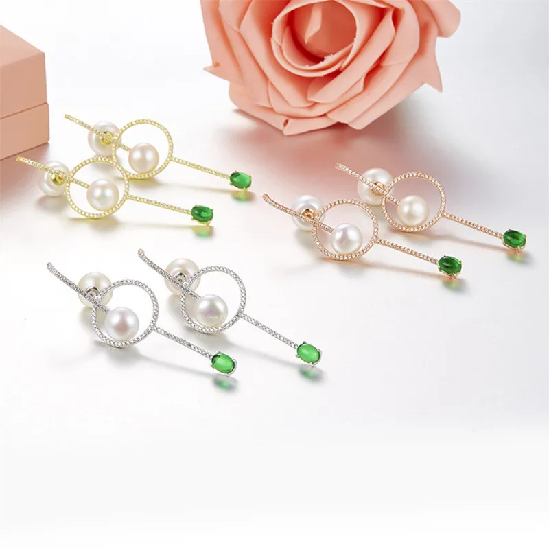 

Fits Monaco Jewelry Charm Ladies Earrings Couple Party Gifts 925 Sterling Silver Micro Inlaid Zircon Pearl Earrings