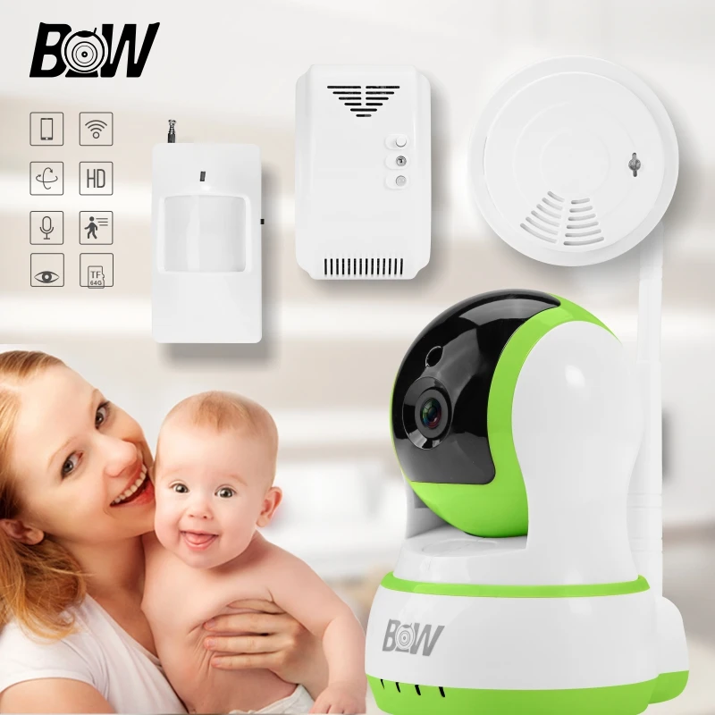 BW WiFi IP Camera Wireless + Infrared Motion Sensor/Smoke/Gas Detector Baby Monitor Night Vision Security Camera BW13GR