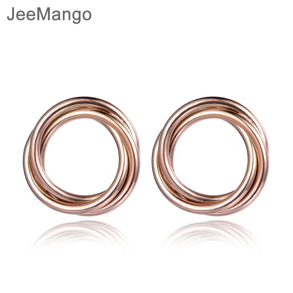 

JeeMango Trendy Stainless Steel Three Circle Winding Earrings Jewelry For Women Rose Gold Geometry Anniversary Earrings JE19039