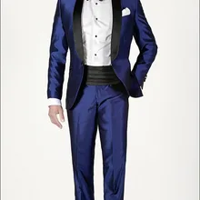 Смокинг для свадебных костюмов блестящий синий для мужчин одежда жениха на заказ пятен