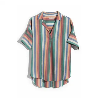 

Plus Size Womens Casual Loose Sleeve Baggy Rainbow Linen T-Shirt Tops Blouse