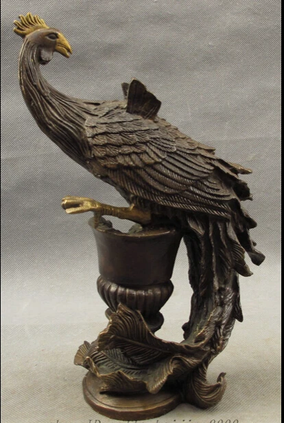 

JP S62 10" Chinese Bronze Decorate FengShui Bird Fly Phoenix Peacock Peafowl Statue