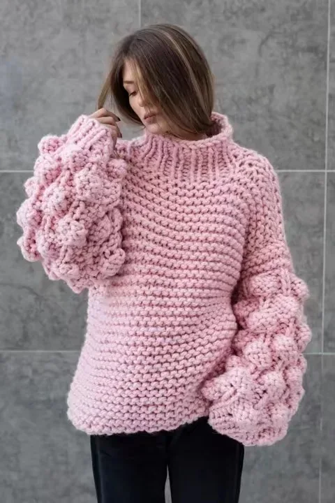 DUOUPA, вязаный свитер с рукавом-фонариком, зимний, твист, Повседневный, Осенний джемпер,, круглый ворот, женский свитер, Женский пуловер