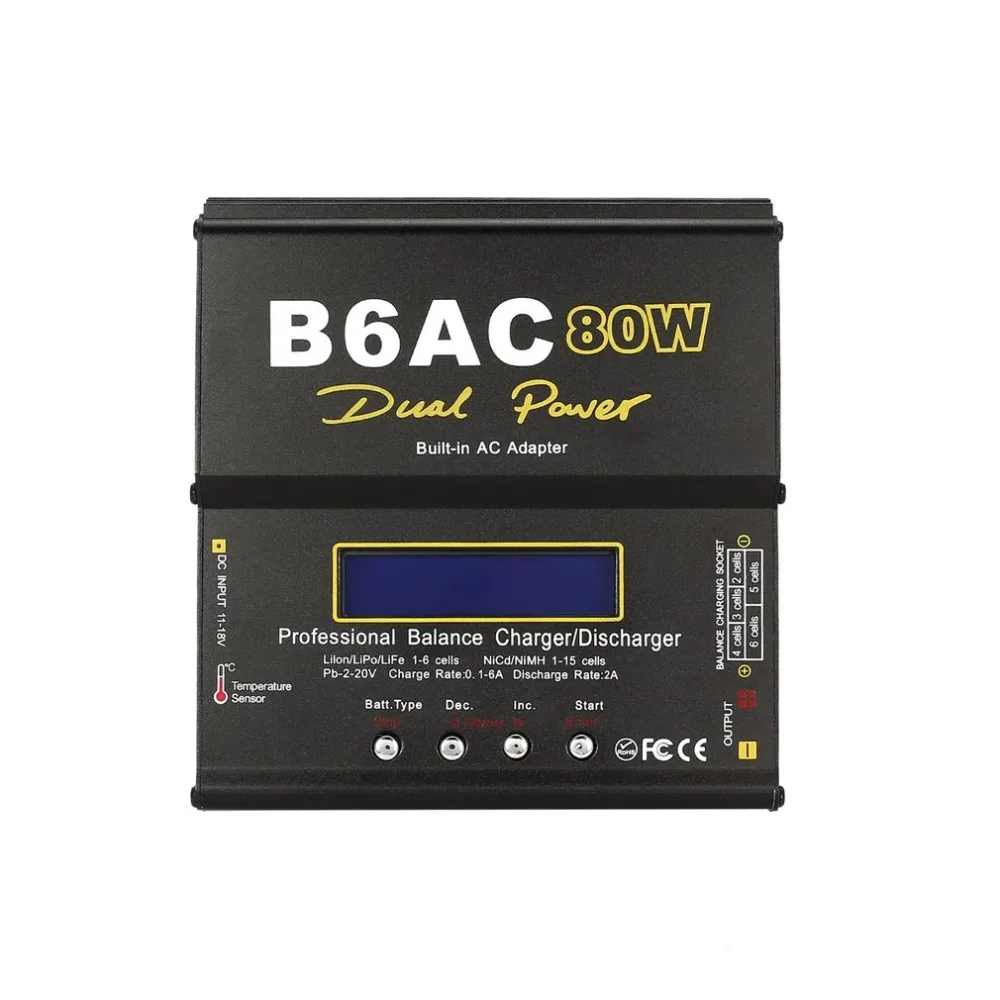

B6AC 80W 6A Lipo NiMh Li-ion Ni-Cd AC/DC RC Balance Charger 10W Discharger for RC Car Helicopter Drone Airplane Battery