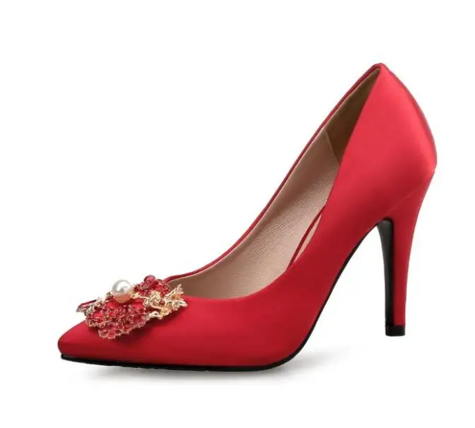 Новое поступление; пикантные женские вечерние модельные туфли; женские свадебные туфли; модные туфли с закрытым носком для невесты; высококачественные туфли-лодочки на нескользящей подошве - Цвет: red 9cm