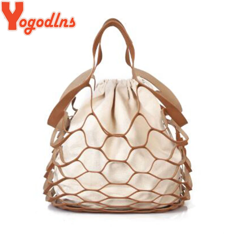 

Yogodlns New Arrival Large Capacity Casual Tote Female Handbag Shoulder Crossbody Bag Hollow Out Canvas Bags Set for Women
