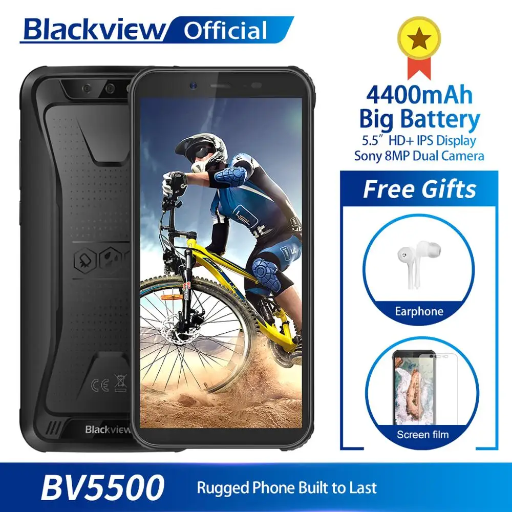 Blackview BV5500 водонепроницаемый мобильный телефон с IP68 MTK6580P 2 ГБ+ 16 5," 18:9 экран 8,1 мАч Android 4400 Dual SIM прочный смартфон