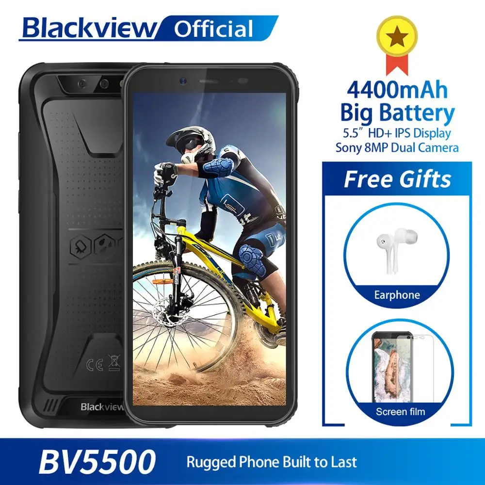 

Blackview BV5500 IP68 Waterproof Mobile Phone MTK6580P 2GB+16GB 5.5" 18:9 Screen 4400mAh Android 8.1 Dual SIM Rugged Smartphone