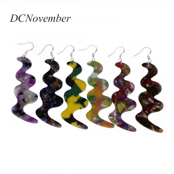 

2018 Acetate Exaggeration Snake Style Geometric Shape color Mixing Fashion Big Earrings Resin Material Elegant Design Jewelry