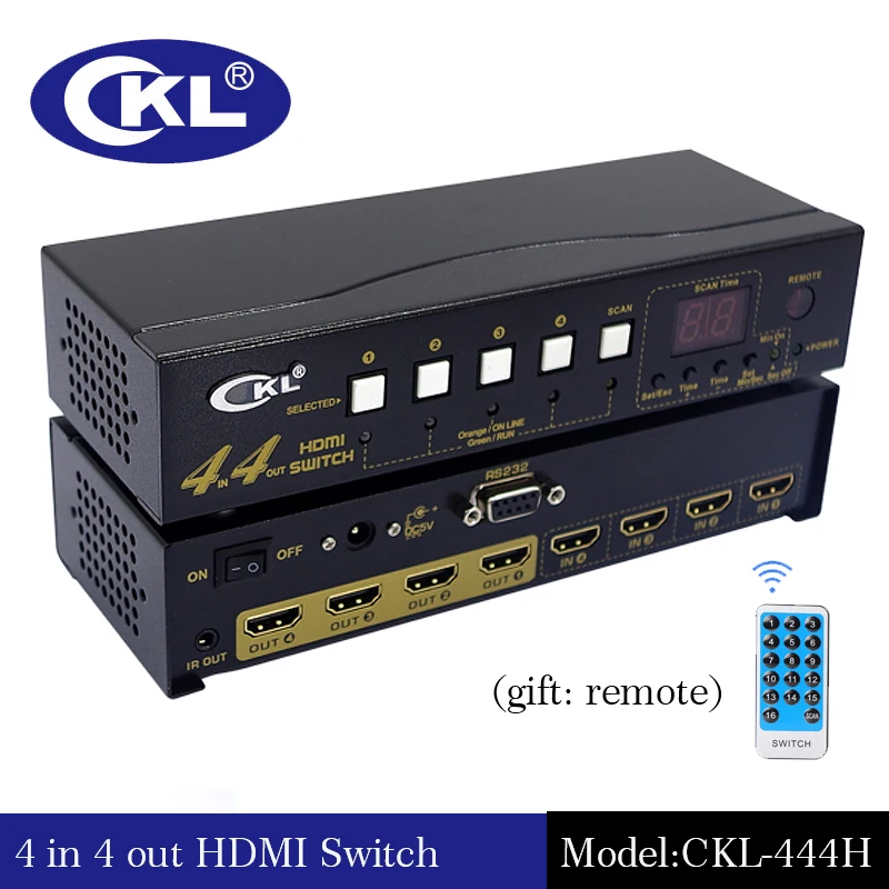 

CKL-444H High Quality 4 In 4 Out HDMI Switch Splitter IR Remote RS232 Support 3D 1080P for PS3 PS4 Xbox 360 PC DV DVD HDTV