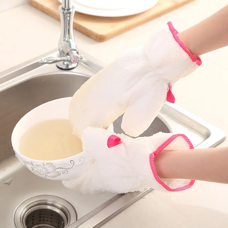 

1Pair Anti-Slip Bamboo Bowl Household Cleaning Gloves Magic Gloves Fiber Flat Gloves Thicken Waterproof Kitchen Washing