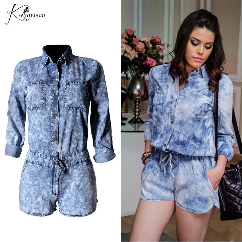 

New 2019 Summer Casual Loose Vintage Jumpsuits Jeans For Women Denim Shirt Pants Short Jeans Woman Female Jumpsuits Shots Pants