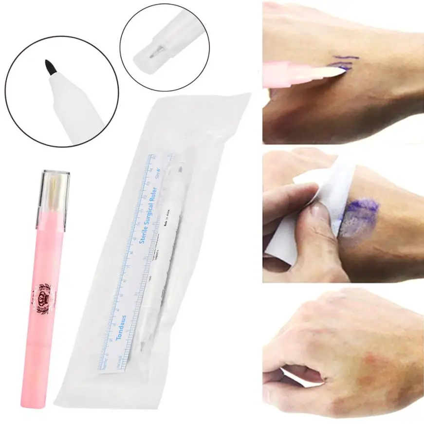 

1 Set Tattoo Kits Double-end Tattoo Eyebrow Skin Marker Pen With Measure Measuring Ruler + Wiping Pen #Y