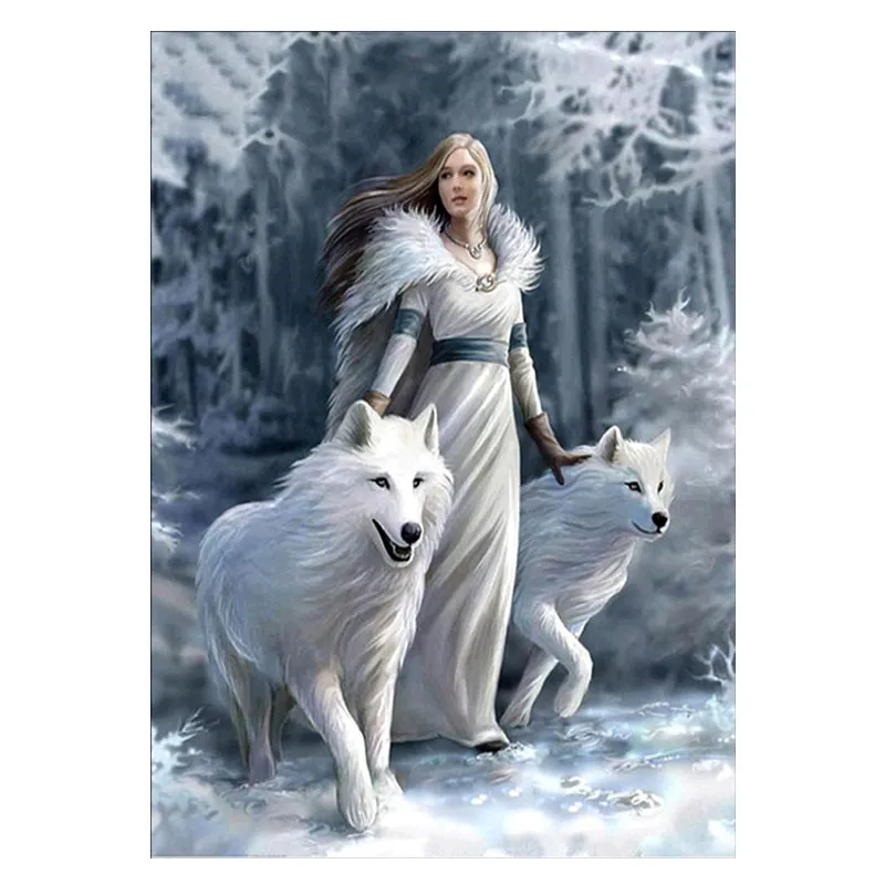 

5D DIY Diamond Beauty Wolf Full Circle Diamond Embroidered Cross-stitch Diamond Rhinestone Home Decor