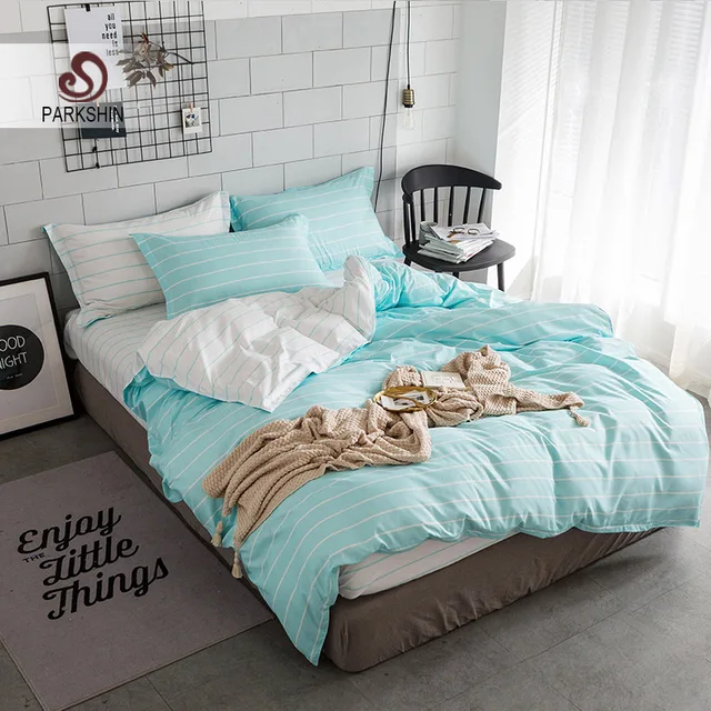 Parkshin Bedding Set Nordic Green White Stripes Comforter Bedspread Parkshin Bedding Set Nordic Green White Stripes Comforter Bedspread Duvet Cover Double Sheets Twin Queen King