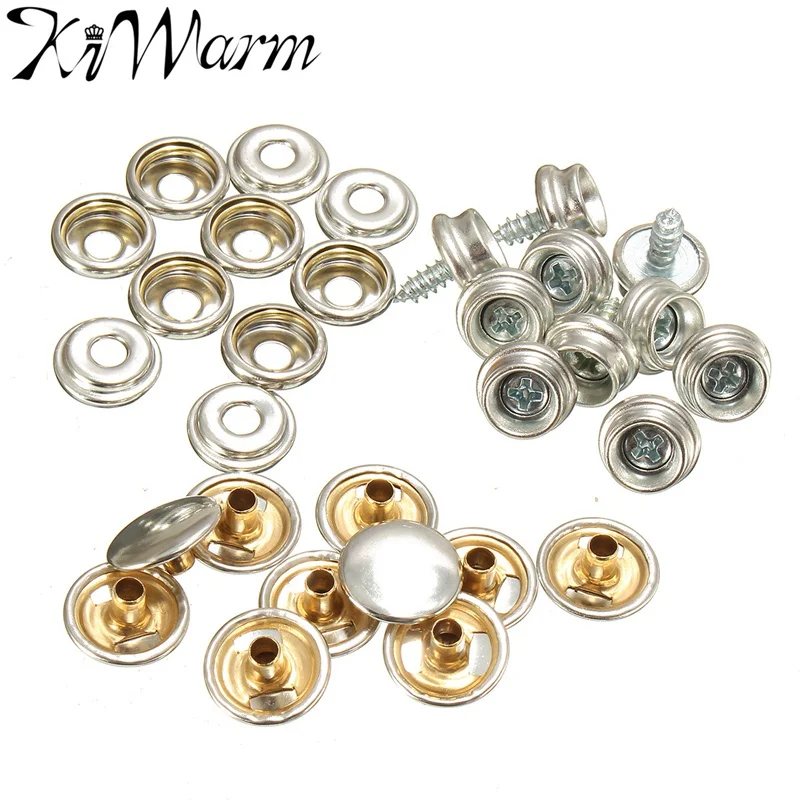30 Pcs 3/8" 15mm Snap Fastener Screw Buttons Copper And Stainless Steel
