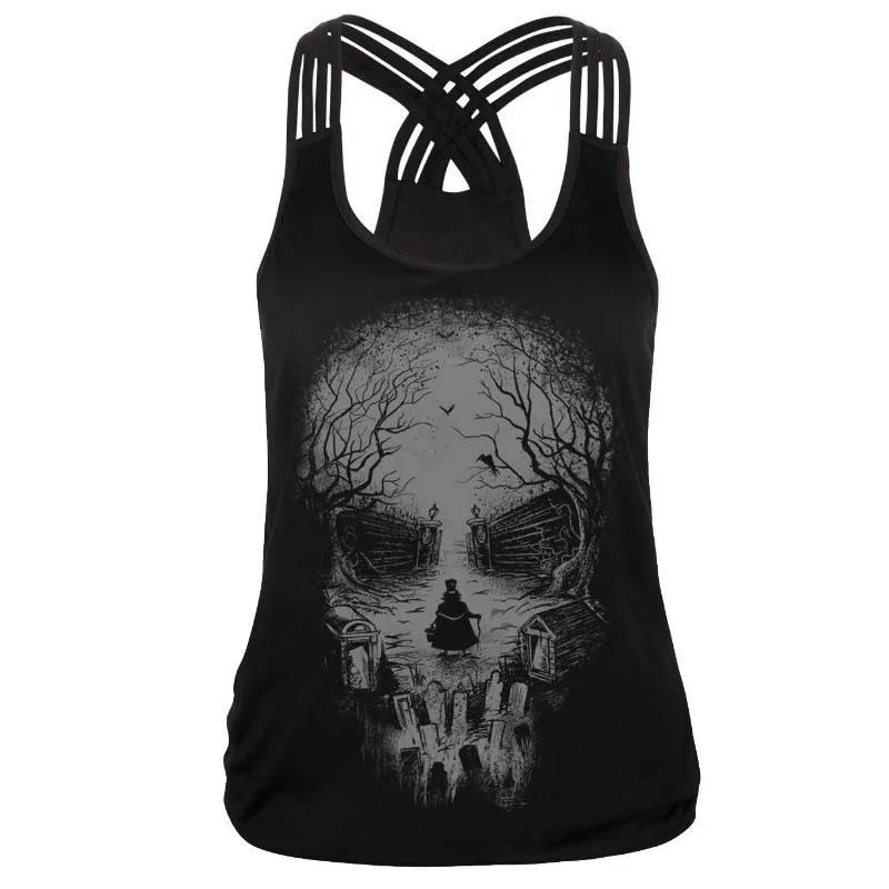 Skull Print Female Summer Tanks Tops Popular Wearing in Summer Pretty
