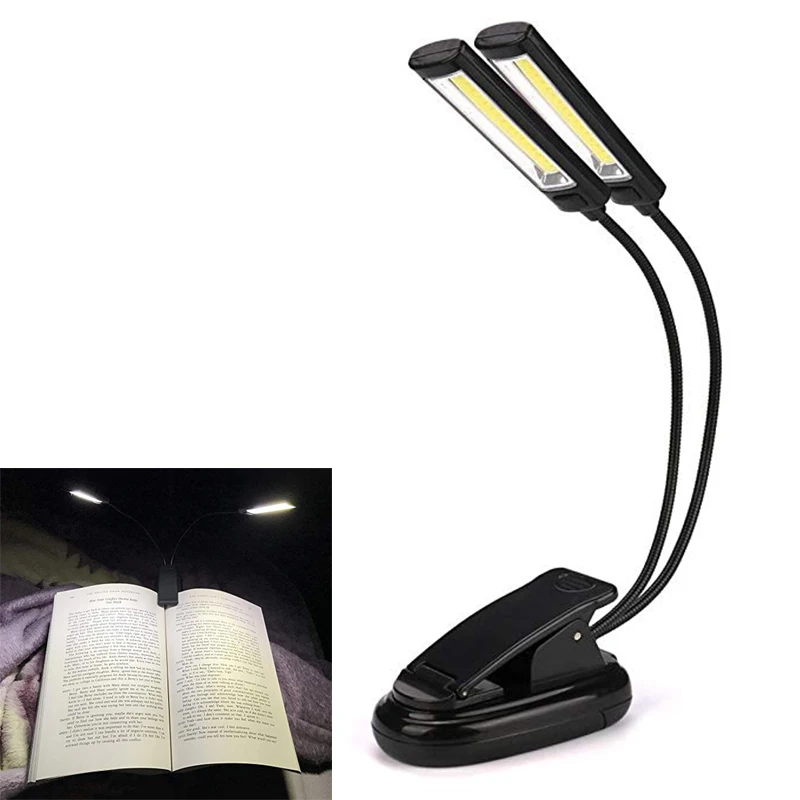 Online Clip Flexible en la luz del libro USB recargable doble LED Lámpara de lectura mesa de escritorio luces portátiles música pie lámparas de la música