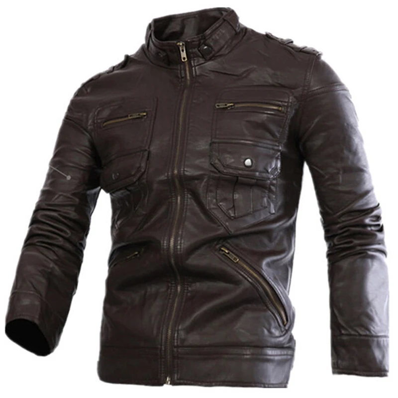 European Style Mens Motorcycle Leather Jacket Streetwear Plus Size 4XL