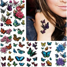 8 шт., разноцветные бабочки, цветы, стильные 3D Временные татуировки, наклейка на заднюю часть тела, инструмент для макияжа для женщин, переводная татуировка, водостойкая