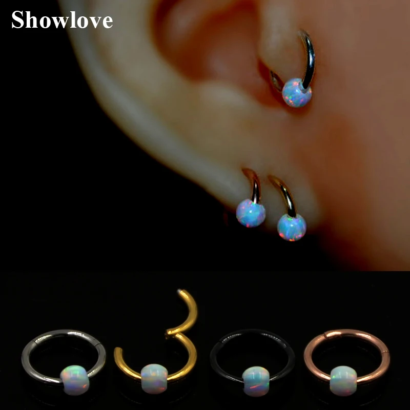 

1pc 16g Titanium&Opal Stone Hinged Segment Ring Septum Nose Clicker Ear Cartilage Tragus Helix Lip Labret Piercing Body Jewelry