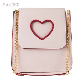

Crossbody Bags For Girl Fashion Cute Chain Pink Heart PU Leather Bag Women Messenger Bag High Quality Designer Lady Shoulder Bag