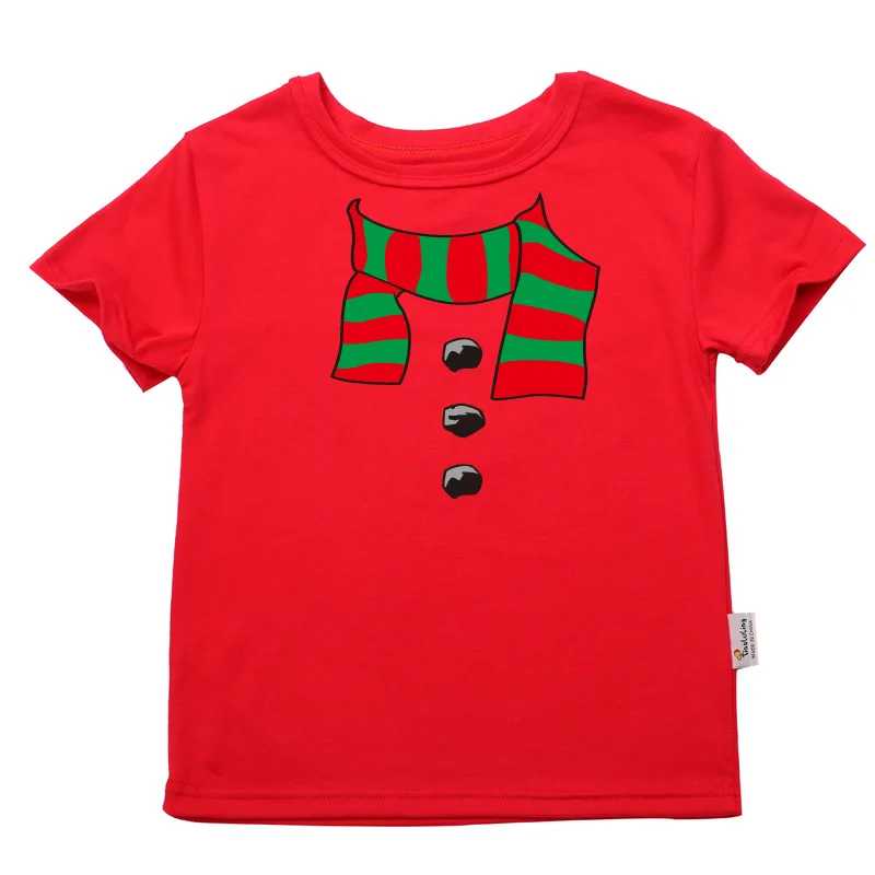 Немного неровный Летний стиль Рождество шарф Детские футболки для маленьких девочек Детские футболки детская одежда с коротким рукавом для От 2 до 14 лет