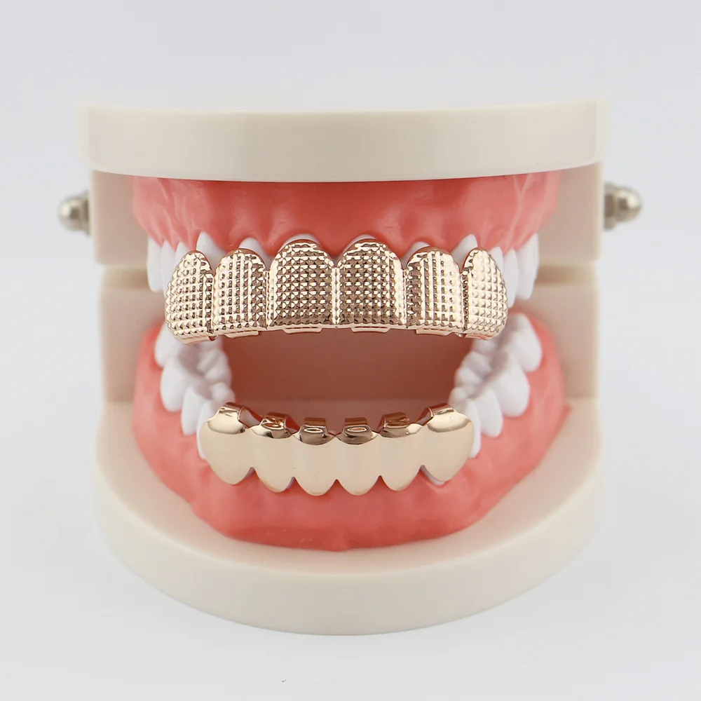 Factory Bottom Price Hip Hop Cap Copper Gold Color Teeth Grillz Set Custom Men's Hip-hop teeth grillz body jewelry For Halloween (9)