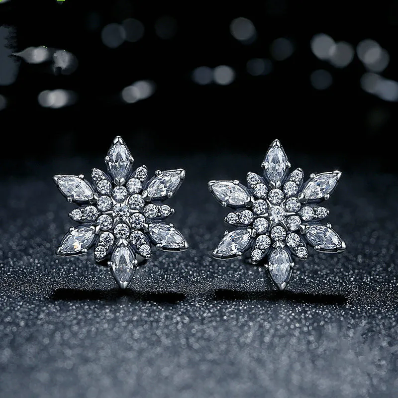 Crystalized Christmas Snowflake Earrings 925 Sterling Silver , Blue