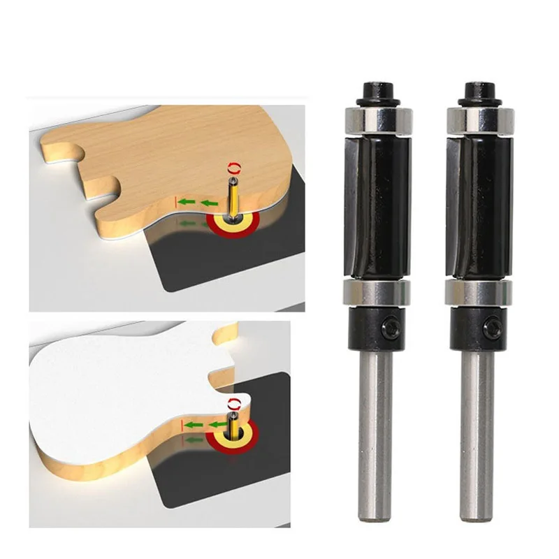 Double Bearing Trimming Cutter Double Edge Straight Router Bit Woodworking Tool Wood Milling Trimming Machine Boring Cutter 1/4
