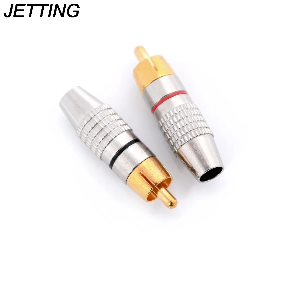 

JETTING 2PCS/set Gold RCA Plug Solder Audio Video Adapter Connector Male to Male Convertor Balck + Red