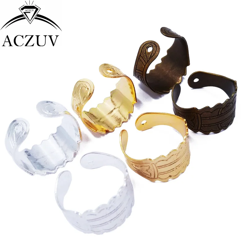 

100Pcs Antique folk-custom Copper Metal Bezel Ring Base Adjustable Ring Blanks Findings JZT005