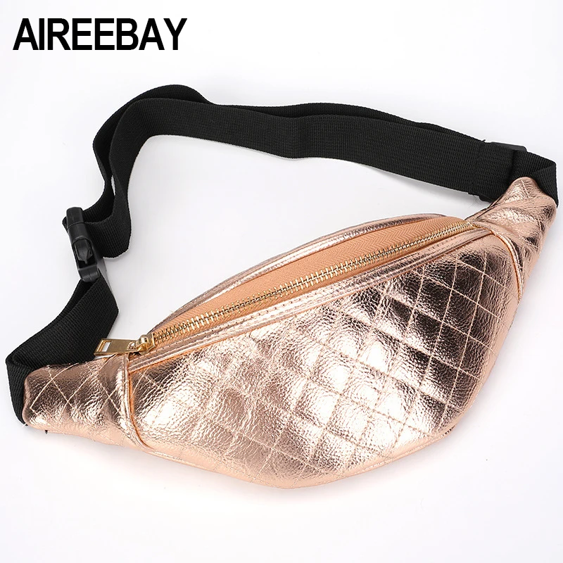 AIREEBAY الفاخرة بو الجلود النساء الخصر حقيبة الأزياء الذهب الخصر حزم 2018 جديد العلامة التجارية النساء حقائب كتف العصرية تصميم الصدر أكياس