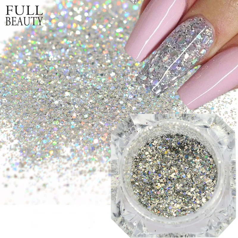

Full Beauty Holographic Diamond Platinum DIY Nail Flakes Dust Manicure Laser Silver Glitter Sequins Nail Art Decorations CHBG