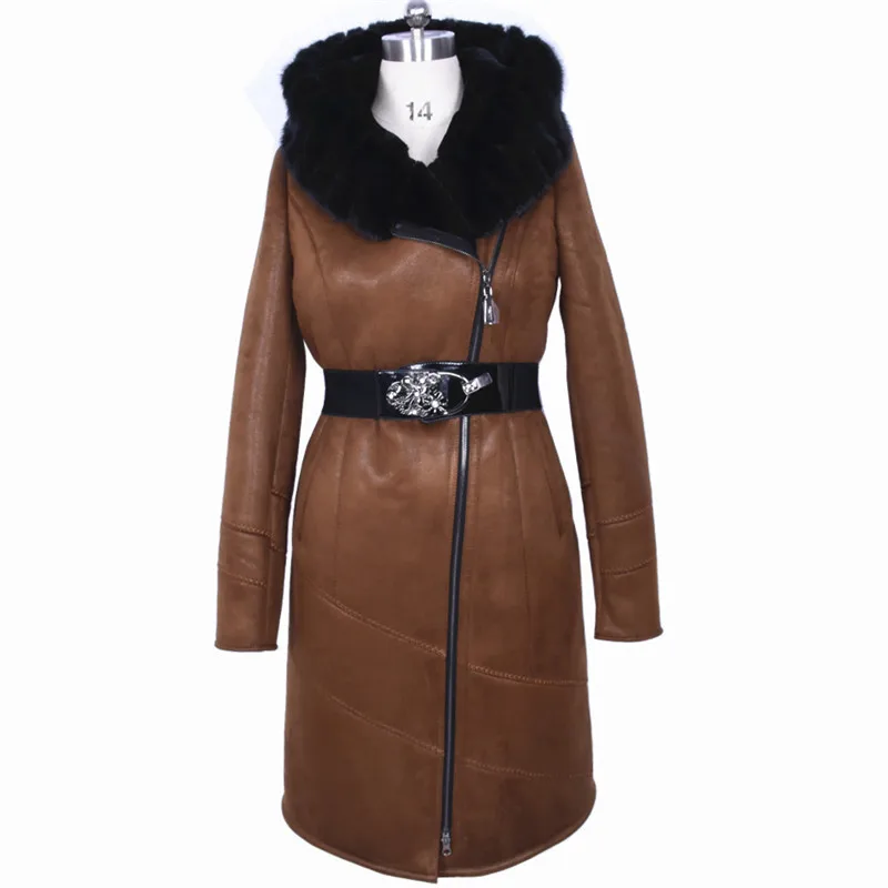 Factory direct supplier Zippers Flocking thick cold Real mink collar large size women's winter fashion fur coat artificial suede