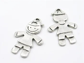 

necklace small pendent cute boy son Flat Antique Silver Zamak d-3-46