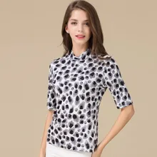 Шелковая футболка с коротким рукавом и принтом из тутового шелка, женское базовое пальто с короткими рукавами и воротником черепахи 2