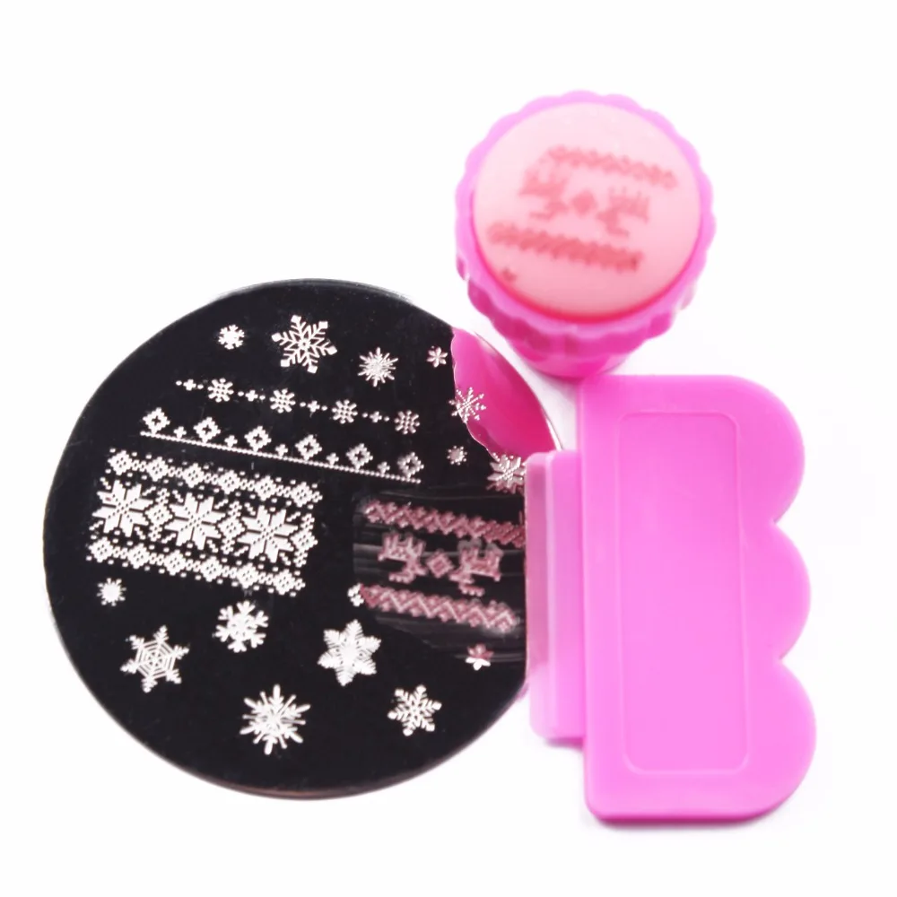 

Finger Angel 4 pcs New Arrival Stamping Plates Christmas Design+1 Pcs Mini Stamper&Scraper Nail Stamp Print Image Plate#WJ168