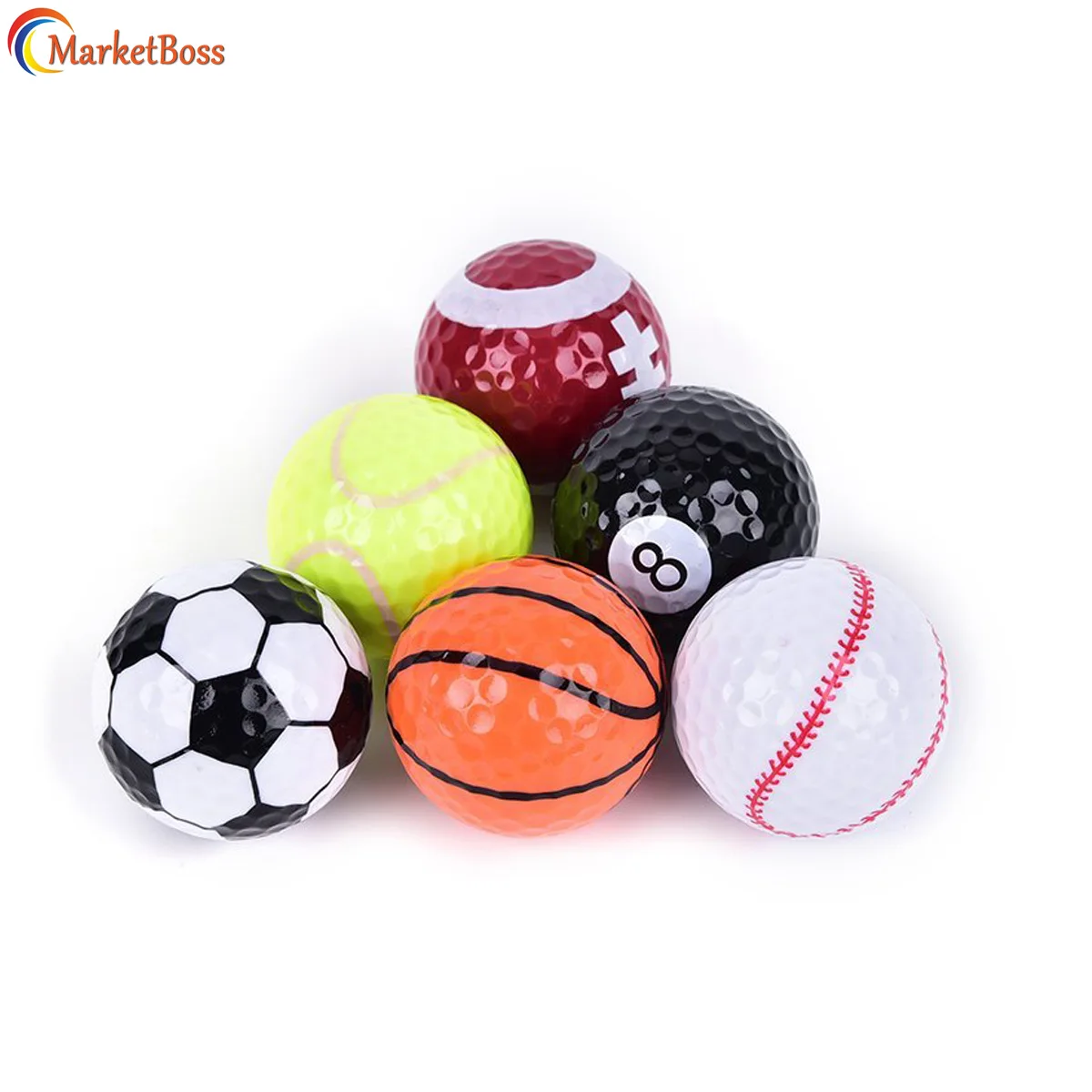 6 Pcs Golf Balls (Basketball,Football,Volleyball,Tennis,Baseball,8 Ball