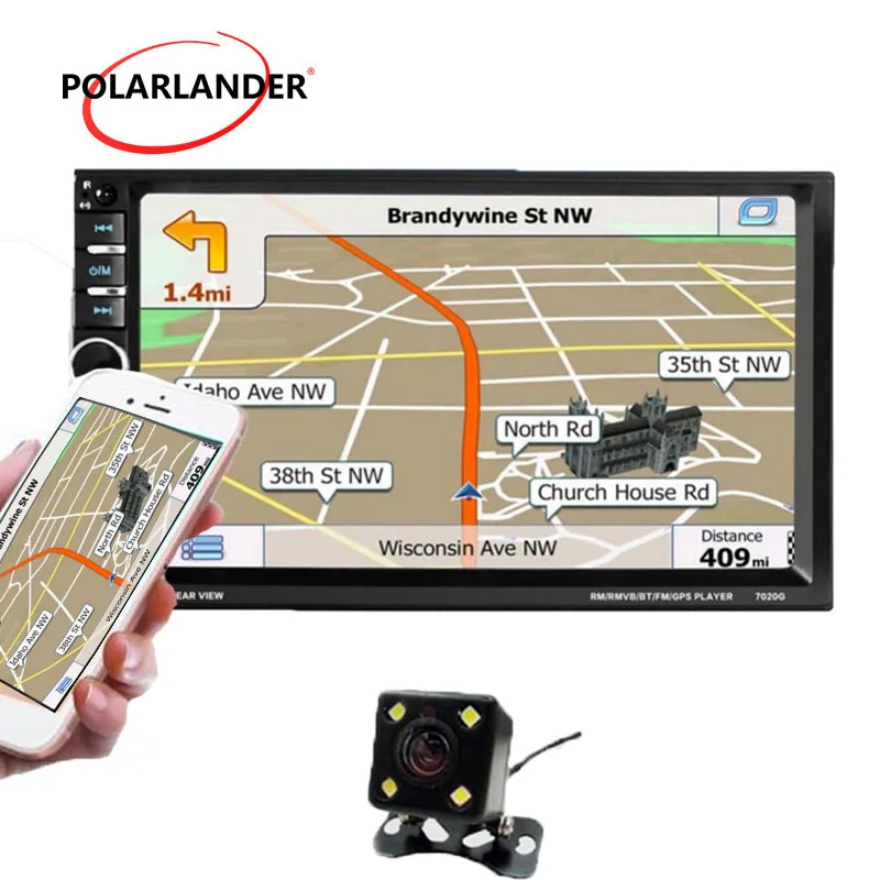 

2 Din Car Radio 7''Touch Mirror Link Screen HD Player+Rear Camera With Map Bluetooth GPS Navigation Mirror For Android Phone