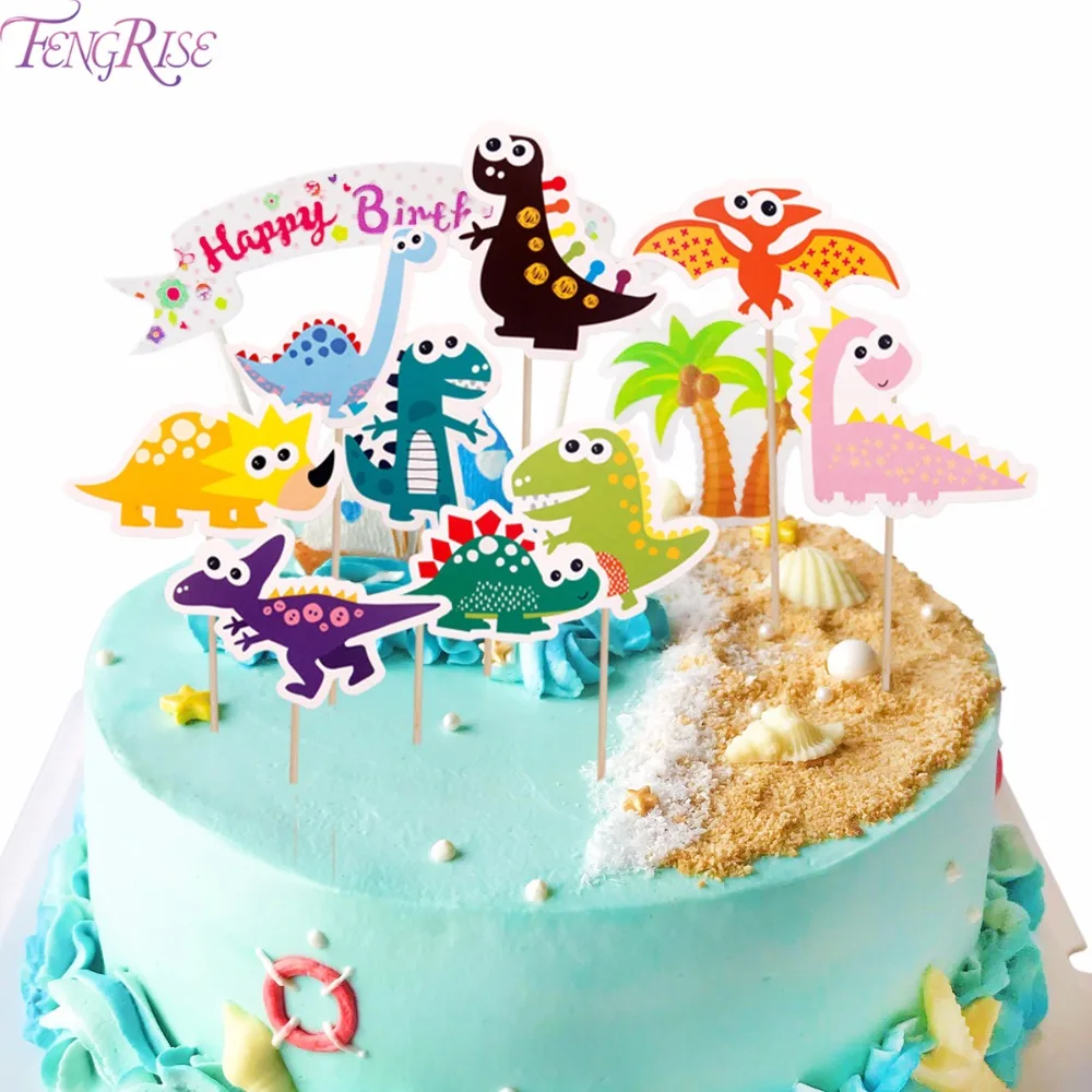 FENGRISE Cartoon Dinosaur Cupcake Toppers Happy Birthday