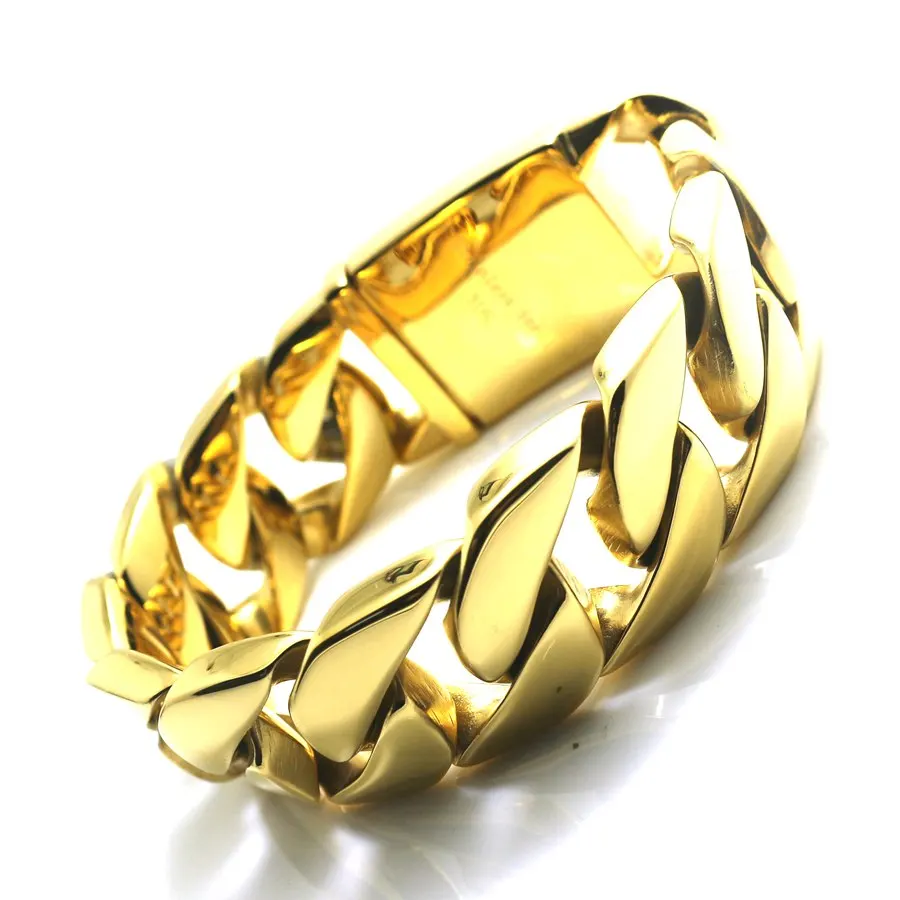 25MM Mens Boys Gold 316L Stainless Steel Polish Bracelet Bangles Biker Stylebracelet biker