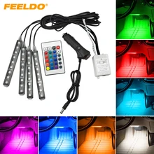 4 шт./компл. автомобиль RGB Светодиодные ленты свет Светодиодные ленты огни 16 Цвета стайлинга автомобилей Декоративные Атмосфера Лампы для мотоциклов подкладке света с дистанционным
