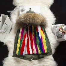 High quality! Girls Natrual Rabbit Fur Parkas Winter Coats for girl Toddle Hoodies Raccoons fur Collar Children Detachab Clothes
