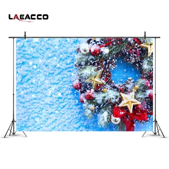 

Laeacco Winter Snow Snowflake Christmas Wreath Photography Backgrounds Vinyl New Year Home Decoration Backdrops For Photo Studio
